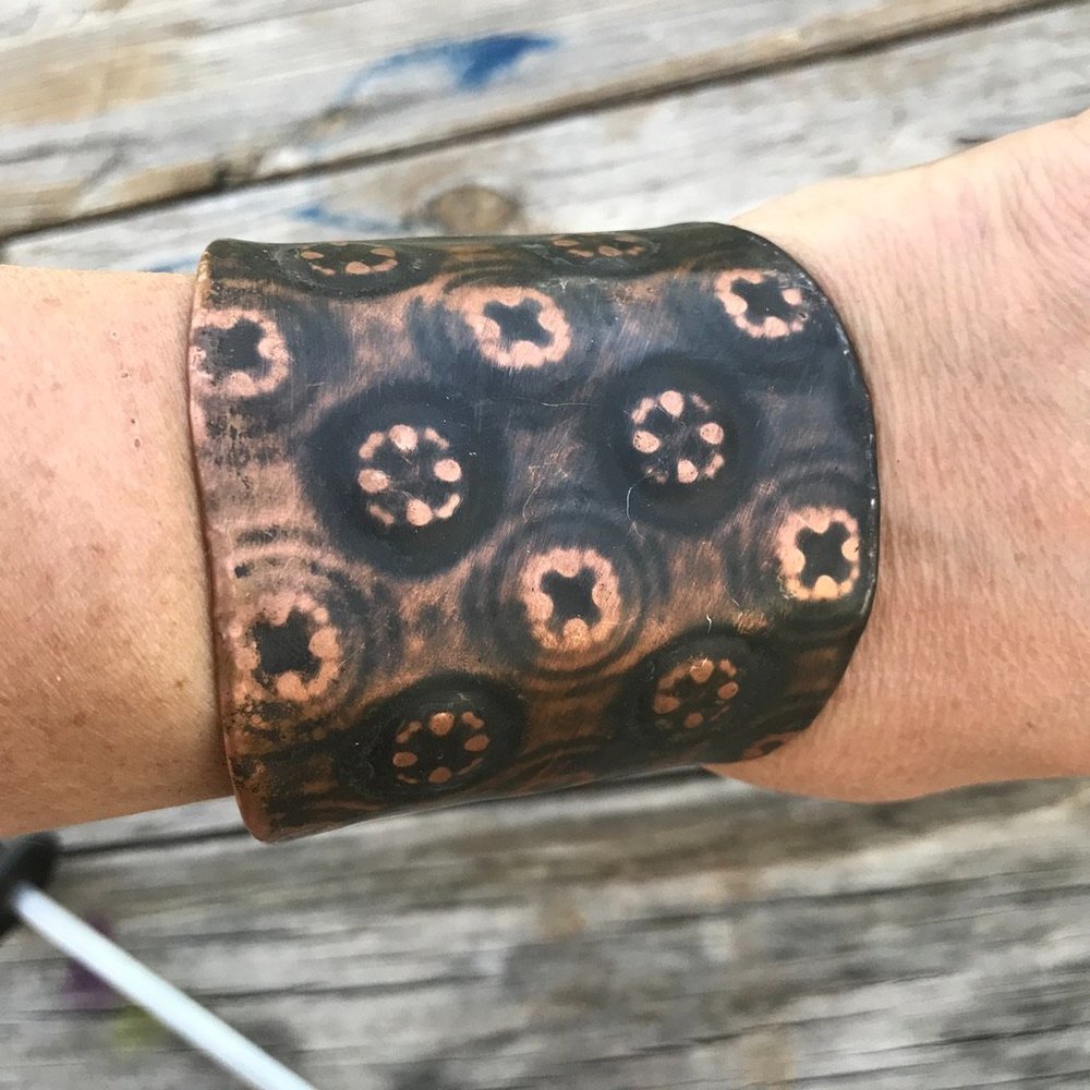 Southwestern Floral Industrial Solid Copper Cuff Bracelet Wide Rustic Handmade